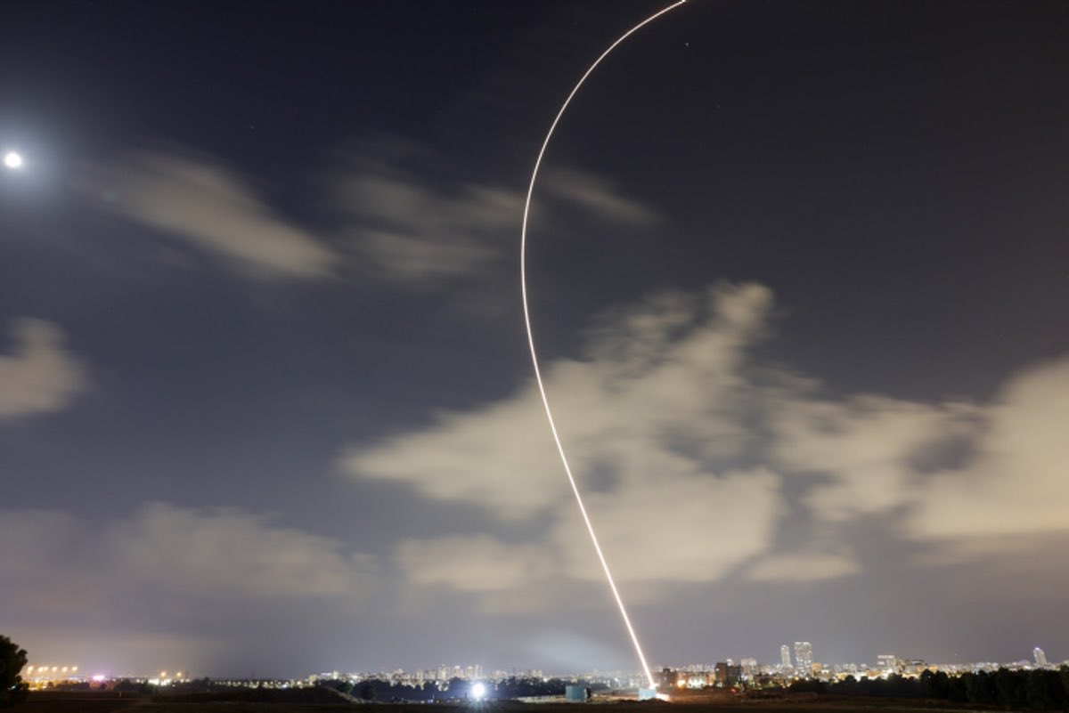 Israel's Iron Dome missile defense system fires interceptors at rockets launched from the Gaza Strip, in central Israel, Aug. 6, 2022. Photo by Nati Shohat/Flash90.