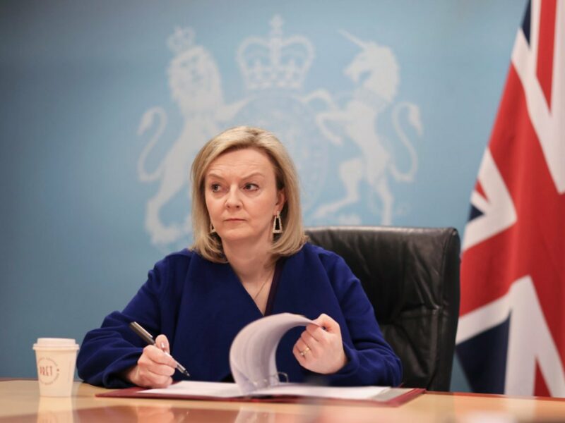 Then Foreign Minister Liz Truss in a call with French FM Le Drian, 25/03/2022. Picture by Tim Hammond / No 10 Downing Street; https://creativecommons.org/licenses/by-nc-nd/2.0/