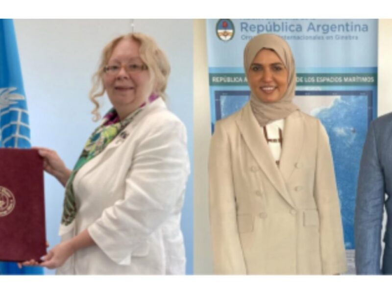 Qatar's new ambassador Hend Al-Muftah with UN Geneva Director General Tatiana Valovaya, and Human Rights Council President Federico Villegas. Source: UN Watch.