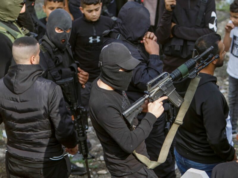 Palestinian terrorists and others attend the funeral of Raafat Ayassah, killed during clashes with Israeli security forces, in Sanur, near Jenin, Nov. 10, 2022. Photo by Nasser Ishtayeh/Flash90.