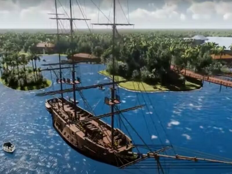 A lifesize replica of a slave ship graces Project Marina. Screenshot/YouTube/Presidency of Benin