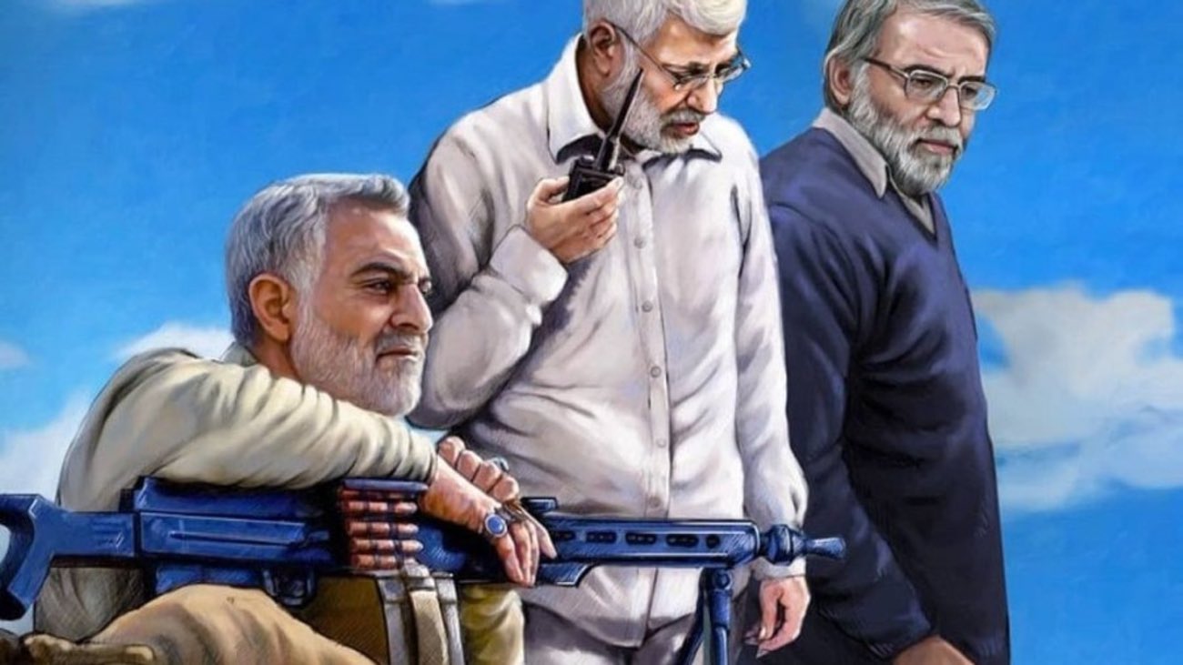 A martyrs’ “summit meeting”: IRGC Quds Force commander Maj. Gen. Qassem Soleimani, Iraqi militia leader Abu Mahdi al-Muhandis and IRGC Brig. Gen. Mohsen Fakhrizadeh. Source: Iranian media.