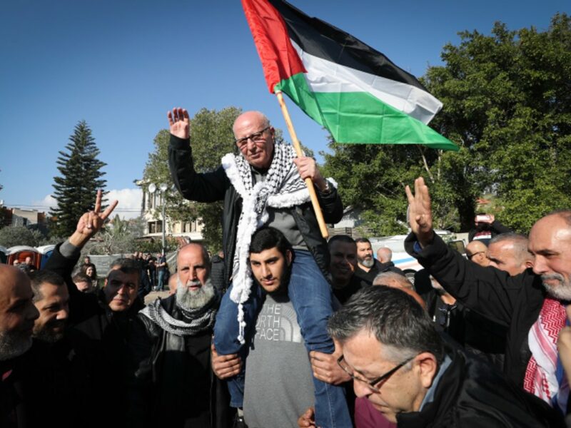 Arab-Israeli terrorist Karim Younis, who was released after 40 years in an Israeli prison for the kidnap and murder of an IDF soldier in 1983, is treated to a hero's welcome in his hometown near Haifa. Jan. 5, 2023. Photo by Jamal Awad/Flash90.