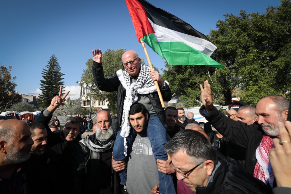 Arab-Israeli terrorist Karim Younis, who was released after 40 years in an Israeli prison for the kidnap and murder of an IDF soldier in 1983, is treated to a hero's welcome in his hometown near Haifa. Jan. 5, 2023. Photo by Jamal Awad/Flash90.