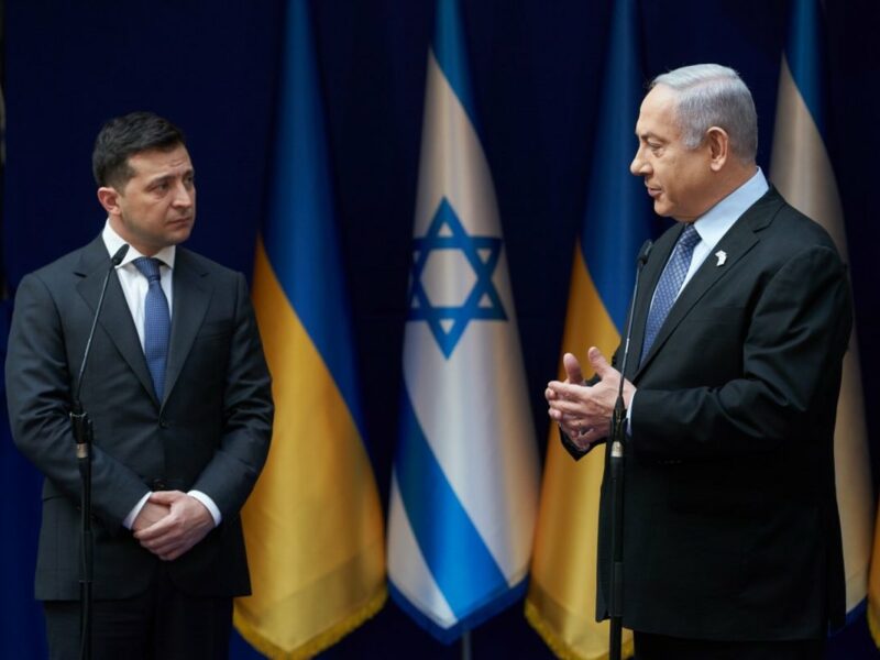 Ukrainian President Volodymyr Zelenskyy and Israeli Prime Minister Benjamin Netanyahu at a joint press conference in Jerusalem, Jan. 24, 2020. Credit Office of the President of Ukraine.