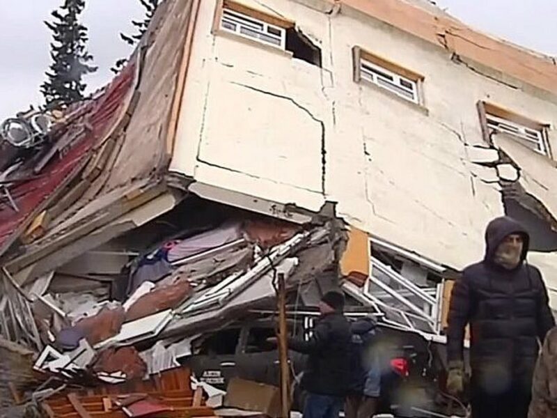 Collapsed buildings in Kahramanmaraş Turkey, following a deadly 7.8-magnitude earthquake that hit the country in the early morning hours of Feb. 6, 2023. Source: Screenshot.