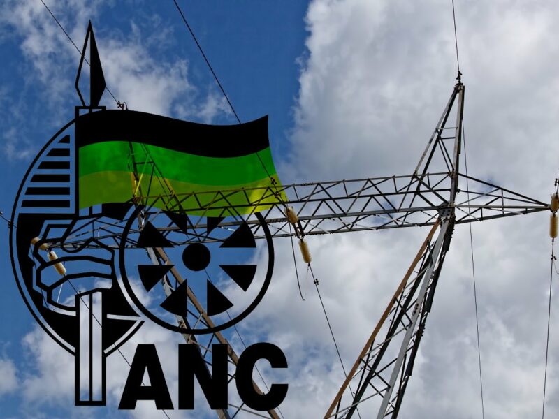Eskom power lines, commons. ANC Logo, commons.