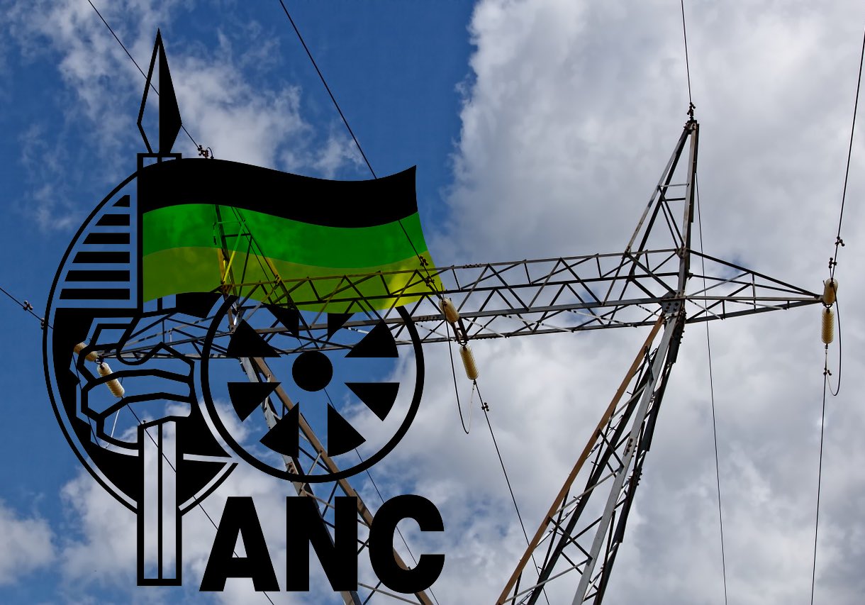 Eskom power lines, commons. ANC Logo, commons.